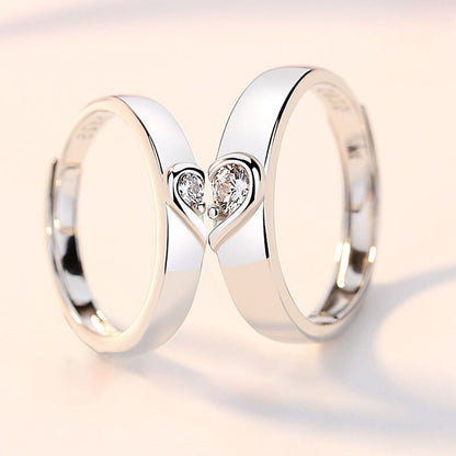 Elegant Zircon Heart Couples' Ring Set