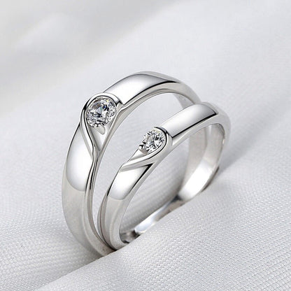 Elegant Zircon Heart Couples' Ring Set