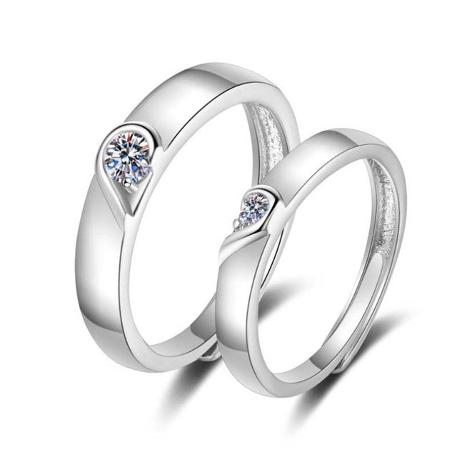 Elegant Zircon Heart Couples' Ring Set